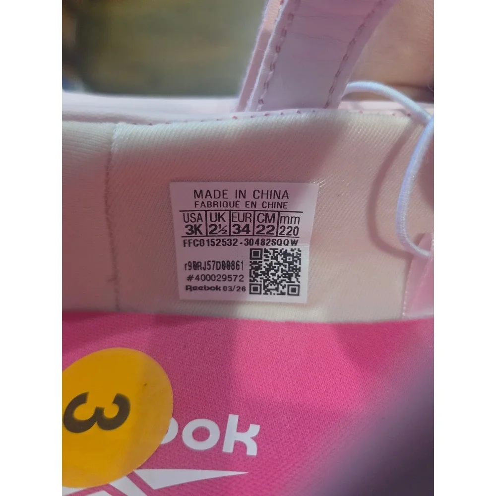 Reebok Kids Pink Mary Jane Sneakers Double Strap Flats 3 New Street Ballet Sport